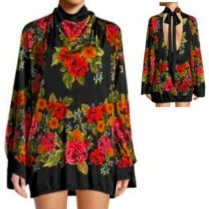 Free People 2am Floral Open Back Tunic Mini Dress